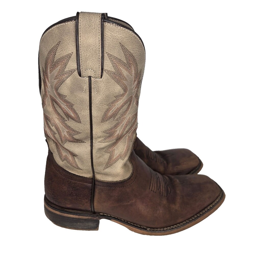 Nocona Men's Henry Western Boots Antique Brown Vtg Stone Square Toe Size 9.5 D